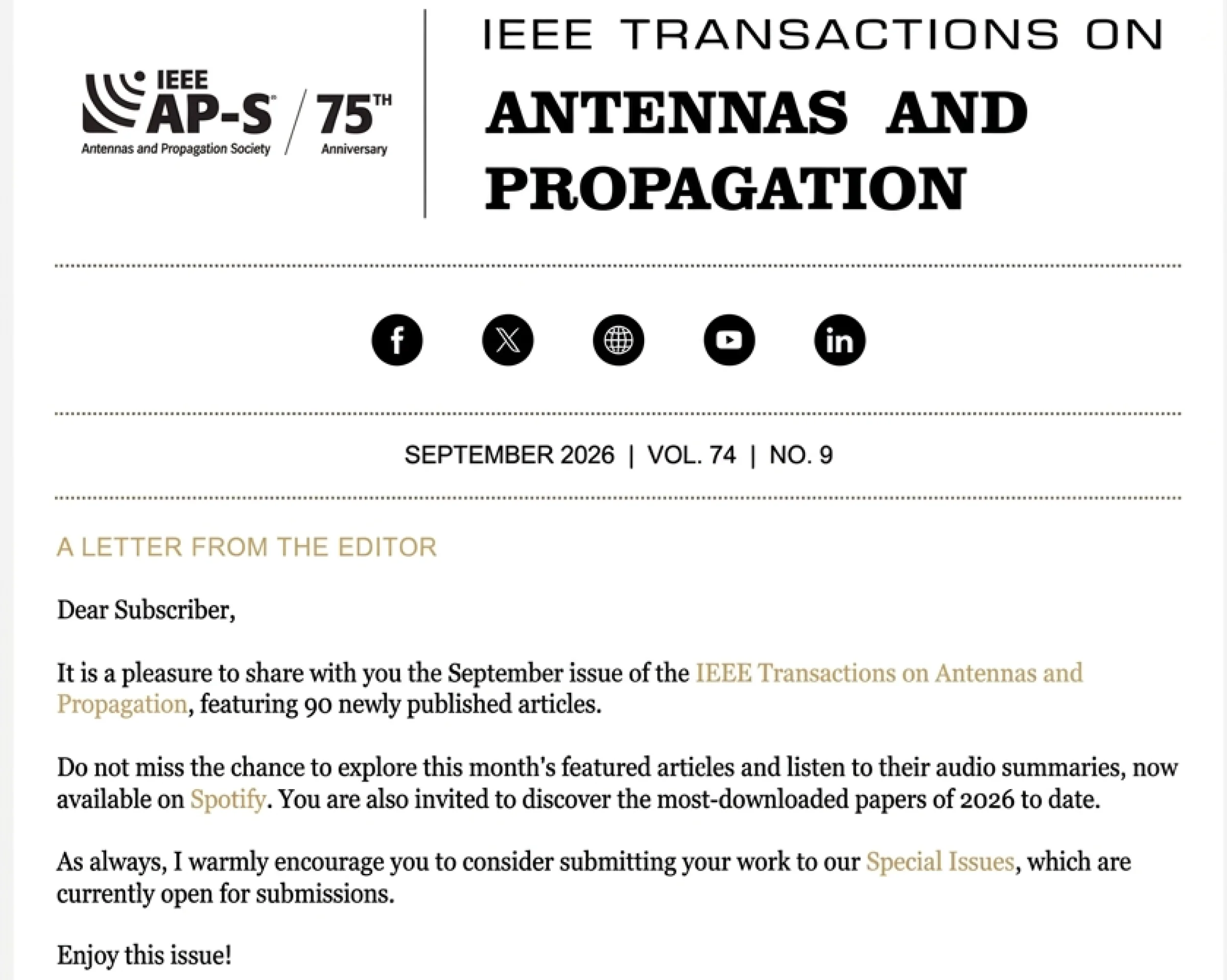 The August 2026 Newsletter for IEEE Transactions on Antennas and Propagation is available!