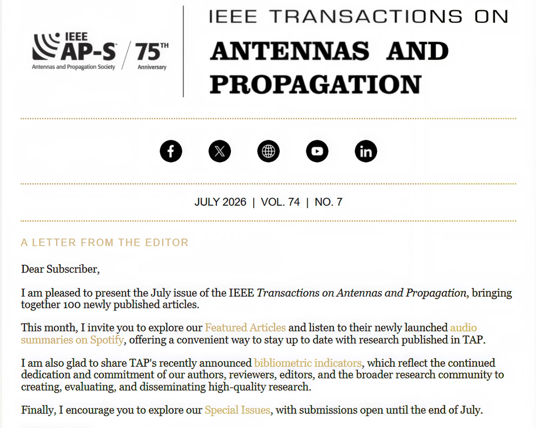 Extended Submission Deadline for IEEE TAP Special Issues